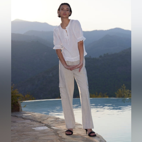 ICHI Ihdaley Tan Linen Cargo Pants Trousers 40 L - Picture 2 of 16